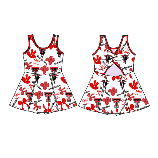 Preorder (moq 5)Baby Girls Red Sleeveless TT Bows Plaid Shorts Team Knee Length Dresses