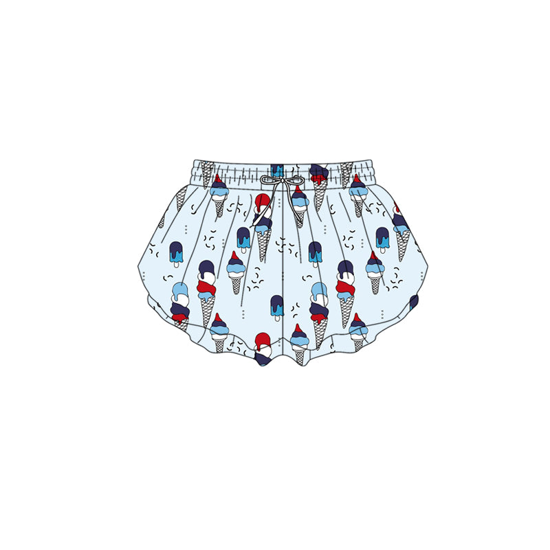 Preorder (moq 5)Baby Girls Red Blue Ice Creams 4th of July Ruffle Shorts Bottom