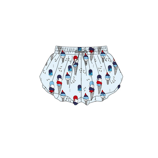 Preorder (moq 5)Baby Girls Red Blue Ice Creams 4th of July Ruffle Shorts Bottom