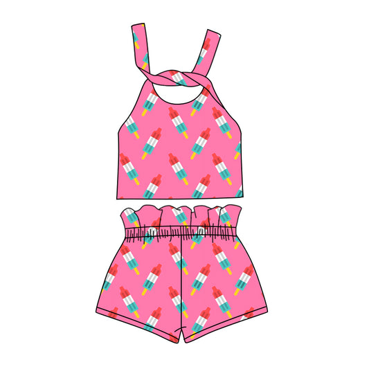 Preorder (moq 5)Baby Girls 4th Of July Popstick Straps Top Shorts Clothes Sets