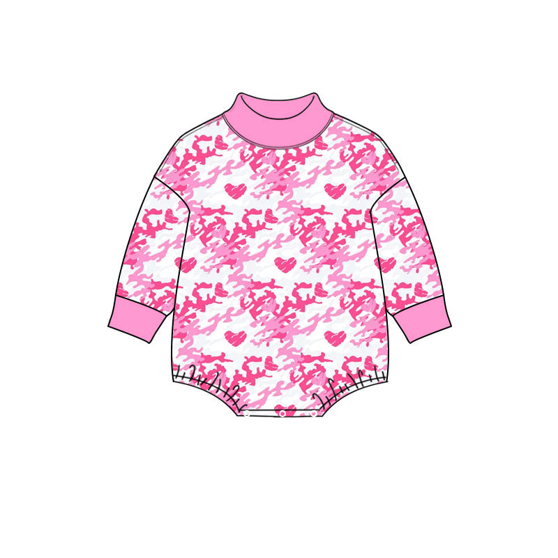 Preorder (moq 5) Baby Girls Pink Camo Hearts Valentines Choker Rompers