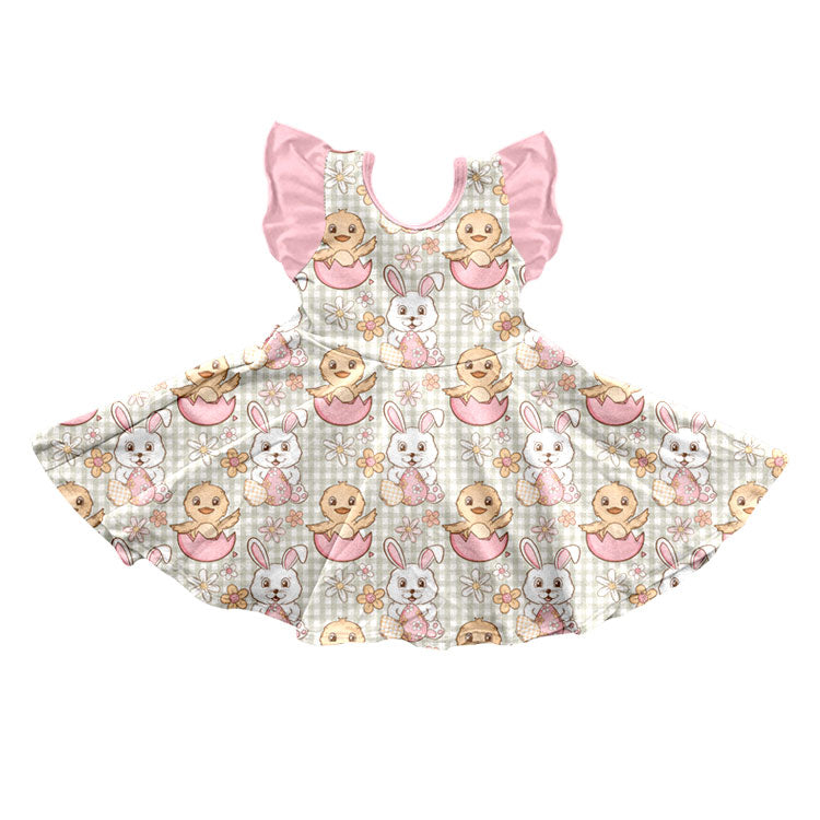 Preorder (moq 5) Baby Girl Clothes Easter Bunny Duck Gingham Mixed Print Short Sleeve Twirl Dress
