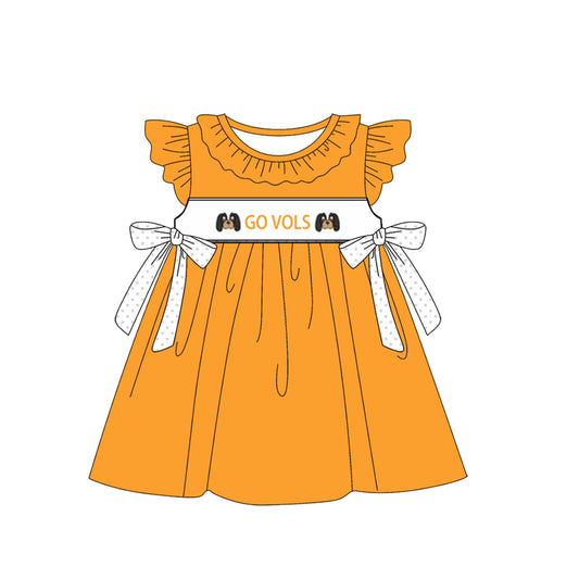 Preorder (moq 5)Baby Girls Tennessee Team Bows Knee Length Dresses