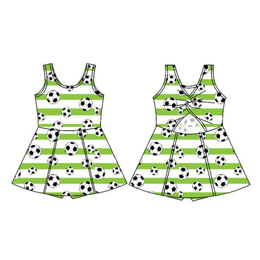 Preorder (moq 5)Baby Girls Green Stripe Footballs Team Shorts Knee Length Dresses