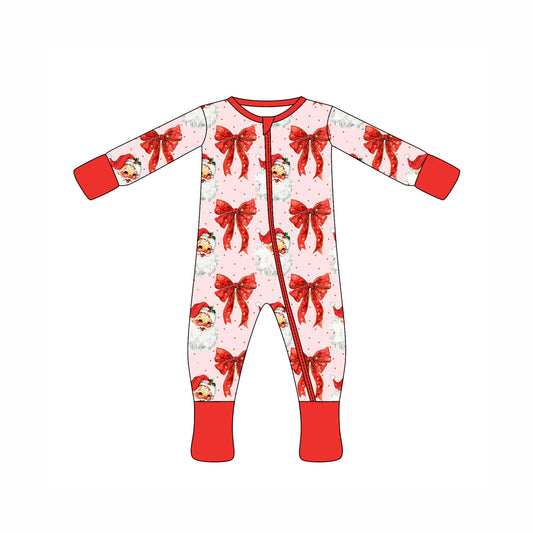 Preorder moq 10 Baby Kids Red Long Sleeves Bows Santa Zipper Pant Rompers