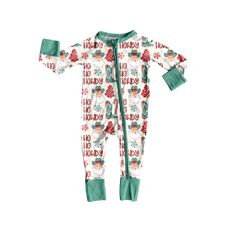 Preorder (moq 5)Baby Boys Santa Howdy Trees Christmas Zipper Footie Rompers