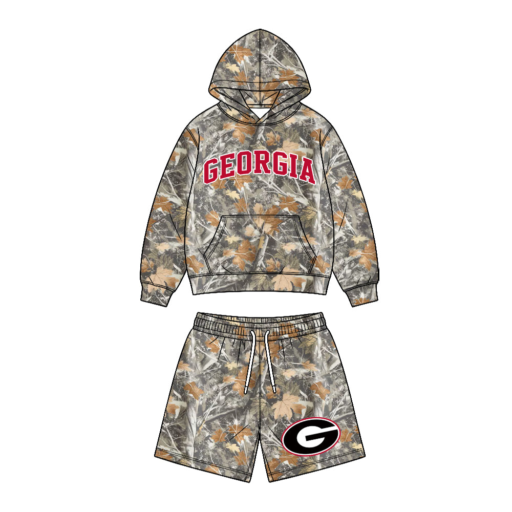 Preorder (moq 5) Baby Boys Leaves Camo Georgia Pocket Hoodie Short Team Clothes Sets