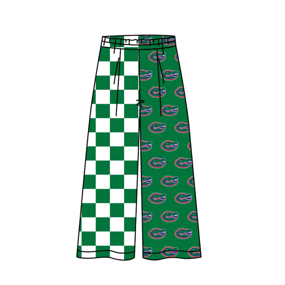 Preorder (moq 5)Baby Girls Green Checked Florida Gators Team Flare Pants Bottom