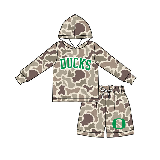 Preorder (moq 5) Baby Boys Khaki Camo Ducks Hoodie Short Team Clothes Sets