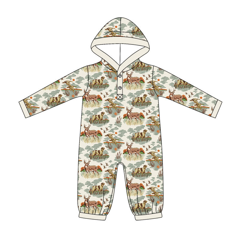 Baby Boys Long Sleeve Ducks Dogs Deer Button Hunting Rompers Preorder