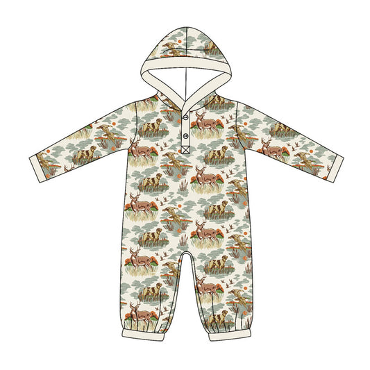 Baby Boys Long Sleeve Ducks Dogs Deer Button Hunting Rompers Preorder