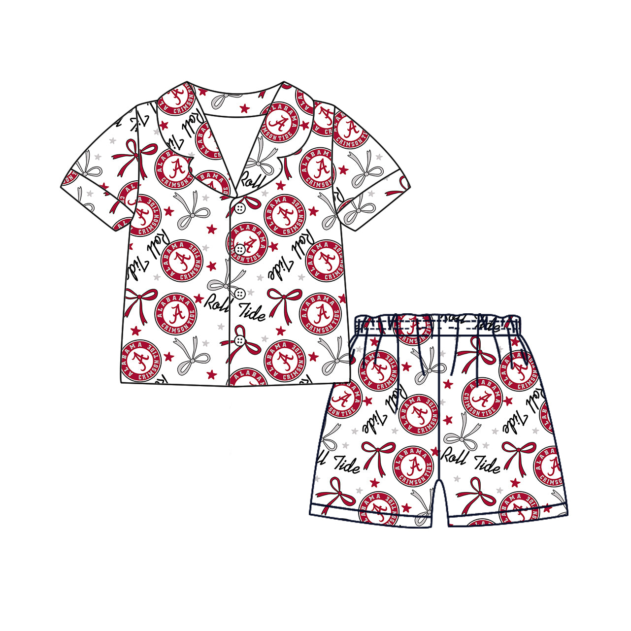 Preorder moq 5 Adult Women Short Sleeves Red A Bows Stars Button Top Short Team Pajamas Set