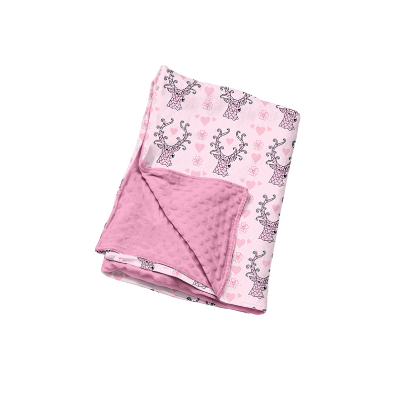 Preorder (moq 5) Baby Girl Clothes Geometric Deer Head Floral Print Minky Dot Backing Baby Swaddle Blanket