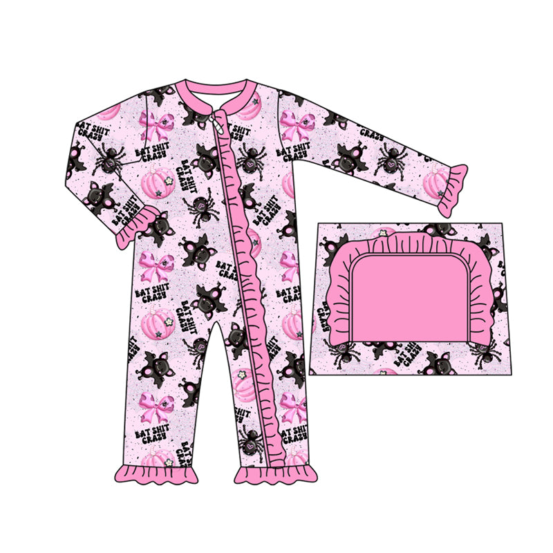 preorder(moq 5)Baby Infant Girls Spider Bows Pumpkins Ruffle Halloween Zipper Rompers
