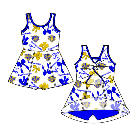 Preorder (moq 5)Baby Girls Sleeveless Raymondville Bows Plaid Shorts Team Knee Length Dresses