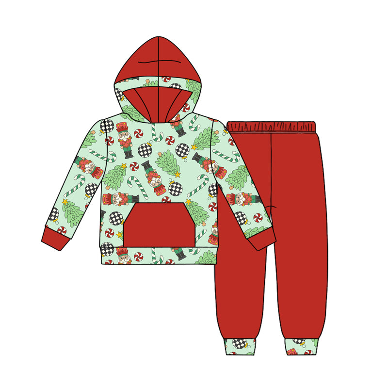 Preorder (moq 5)Baby Boys Christmas Green Soldier Hoodie Top Bottom Pants Sets