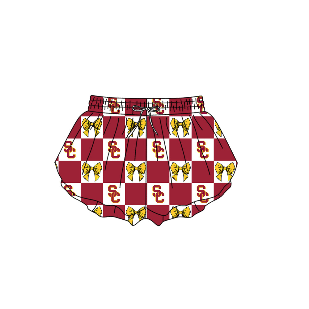 Preorder (moq 5)Baby Girls Red SC Bows Checked Team Ruffle Shorts Bottom