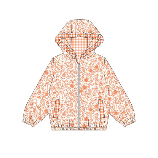 Preorder (moq 5)Baby Girls Long Sleeve Flowers Pumpkins Fall Pockets Zip Hoodies Top