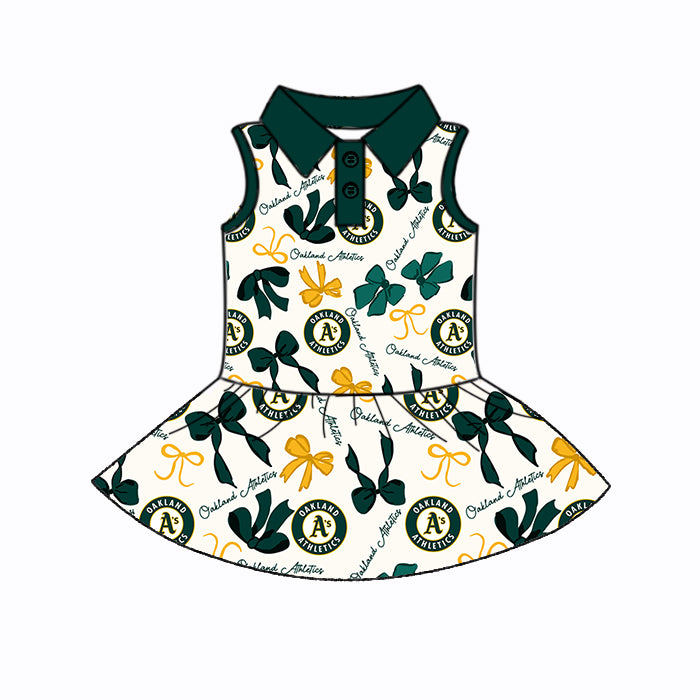 Preorder (moq 5)Baby Girls Green Sleeveless Bows Plaid A'S Button Team Knee Length Dresses
