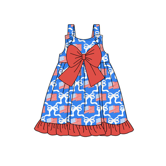 Preorder (moq 5)Baby Girls 4th of July Flags Bows Knee Length Dresses