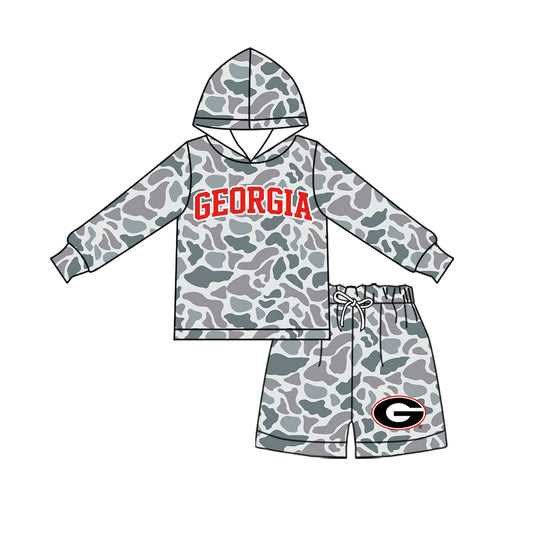 Preorder (moq 5) Baby Boys Grey Camo Georgia Hoodie Short Team Clothes Sets