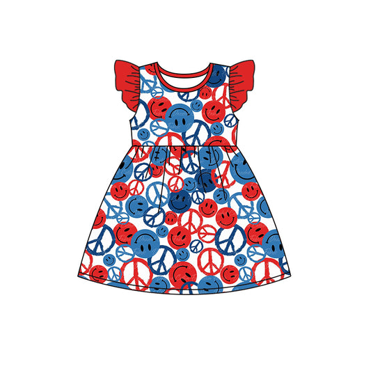 Baby Girls Flutter Sleeve 4th Of July Smile Knee Length Dresses preorder(moq 5)