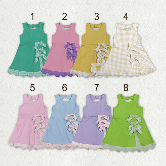 Sibling Baby Girls Bows Yoga Active Shorts Scallop Knee Length Dresses