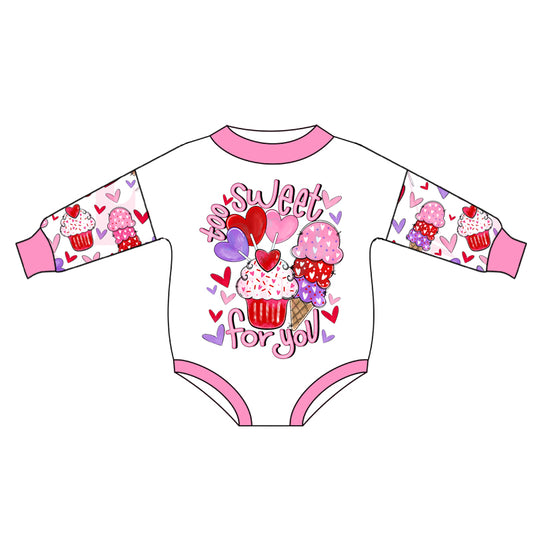 Baby Girls Valentines Cup Cakes Hearts Long Sleeve Rompers preorder(moq 5)