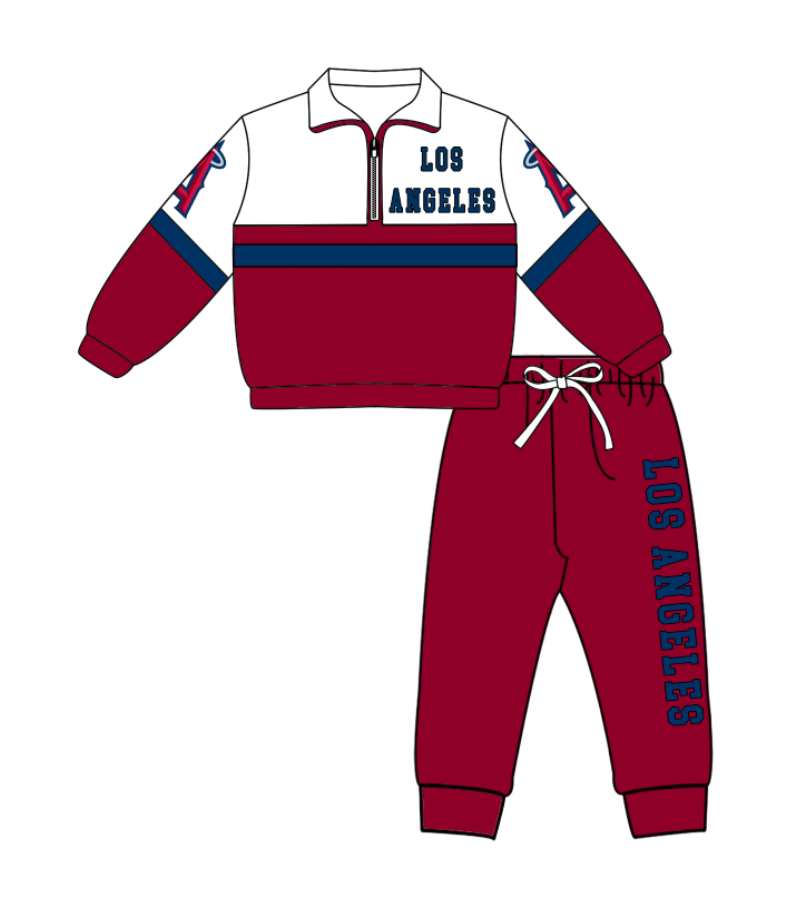 Preorder (moq 5)Baby Boys Los Angeles Zipper Pullover Jogger Pants Team Clothes Set