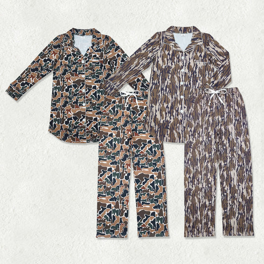 Sibling Adult Women Southern Camo Pocket Buttons Top Pants Pajamas Sets