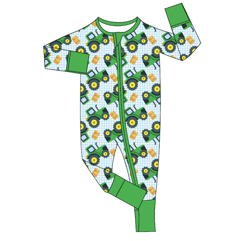 Baby Infant Boys Farm Tractors Zip Rompers preorder(moq 5)