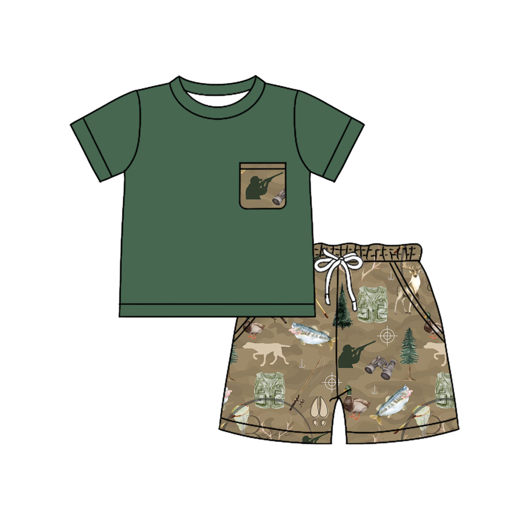 Preorder (moq 5)Baby Boys Dog Pocket Shirts Hunting Pockets Shorts Clothes Sets