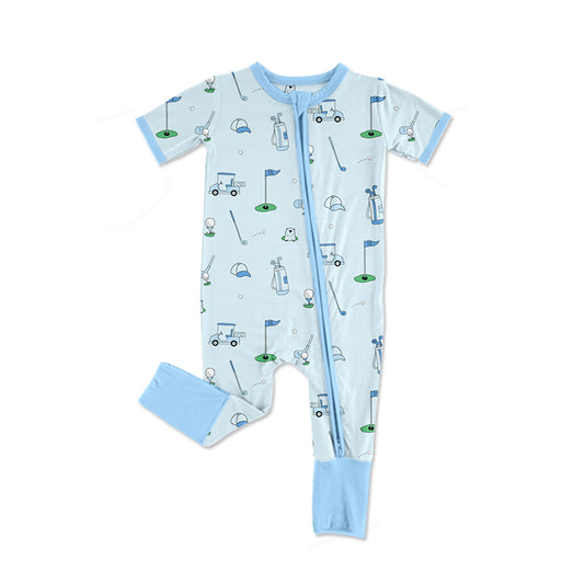 Baby Infant Boys Blue Golf Zip Rompers Preorder(moq 5)