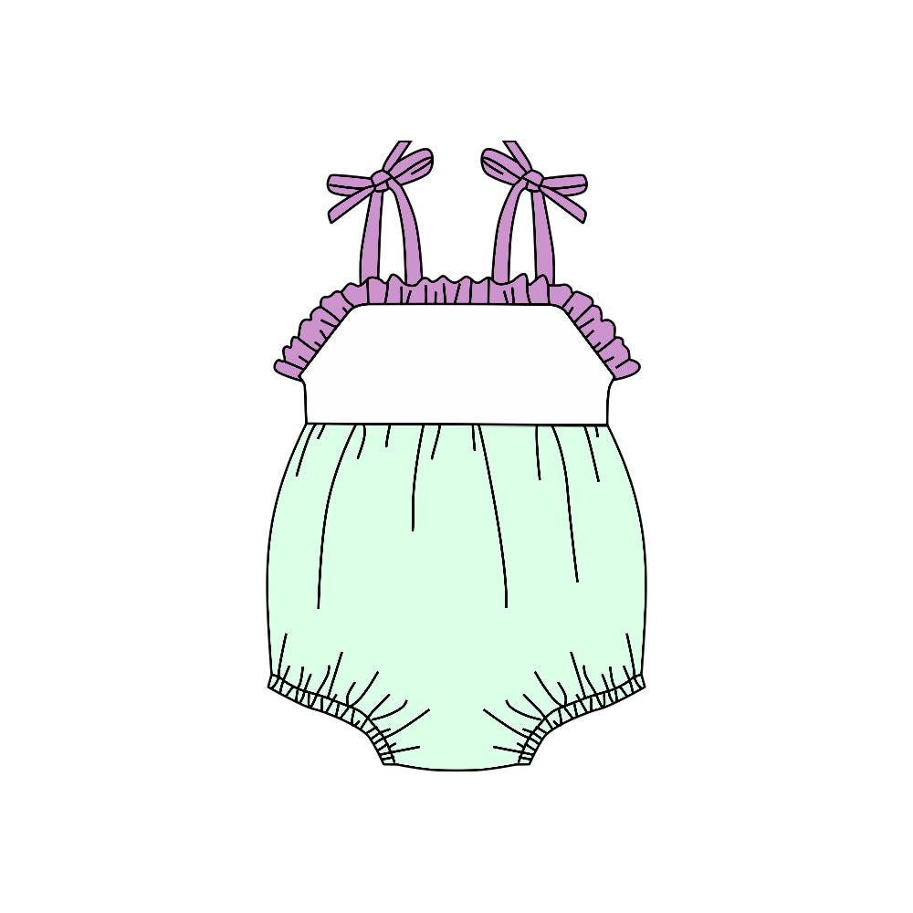 Preorder(moq 5)Baby Infant Girls Straps Green Purple Summer Rompers