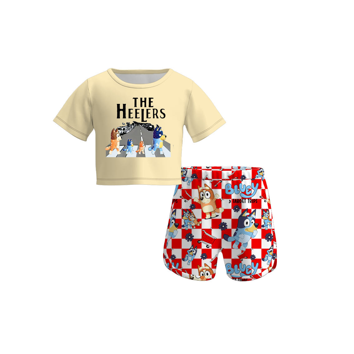Baby Girls Dog Short Sleeve Top Red Checkered Shorts Clothes Sets preorder (moq 5)