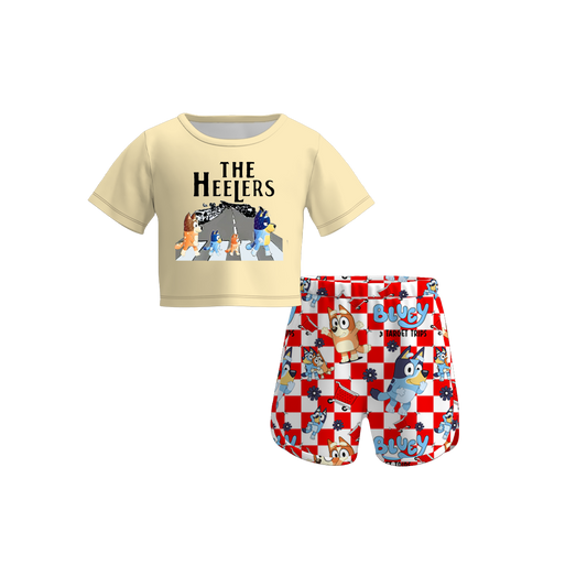 Baby Girls Dog Short Sleeve Top Red Checkered Shorts Clothes Sets preorder (moq 5)