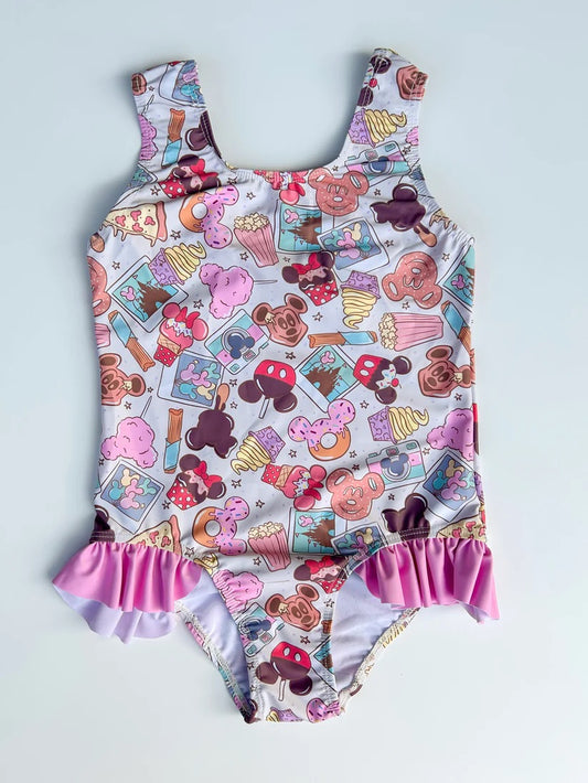 Baby Girls Colorful Candy Cartoon Ruffles One Piece Swimsuits preorder(moq 5)