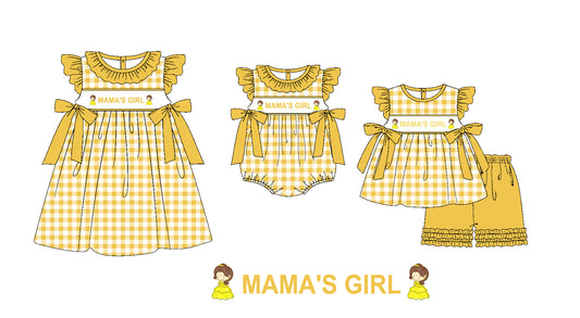 Preorder(moq 5 each)Sibling Baby Girls Mama's Girl Princess 3 Bows Romper Dress Shorts Sets