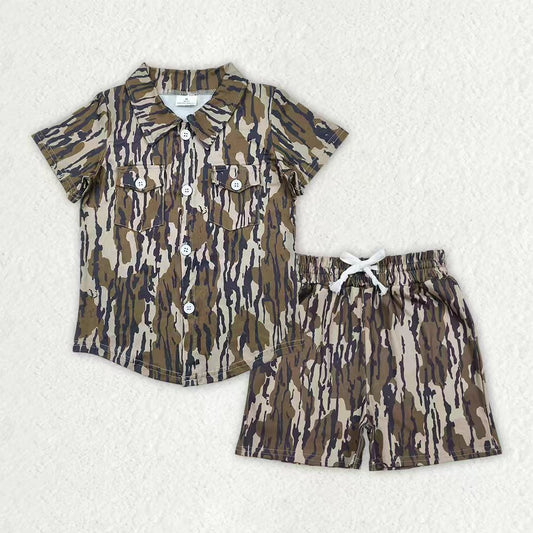 Baby Boys Southern Olive Camo Button Pockets Shirts Shorts Clothes Sets