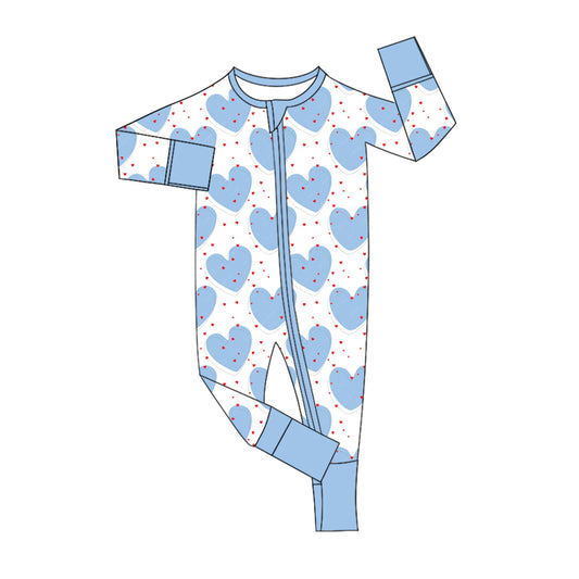 Baby Boys Valentines Blue Heart Zip Rompers preorder(moq 5)