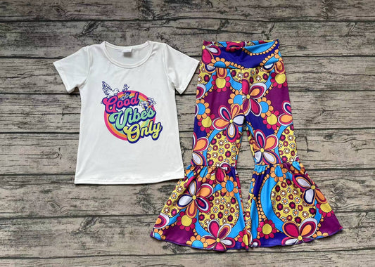 Baby Girls Peace Pigeon Top Flowers Bell Pants Clothes Sets