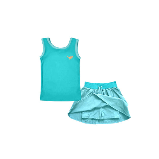Preorder(moq 5)Baby Girls Blue Light Sleeveless Tee Shirt Skorts Clothes Sets