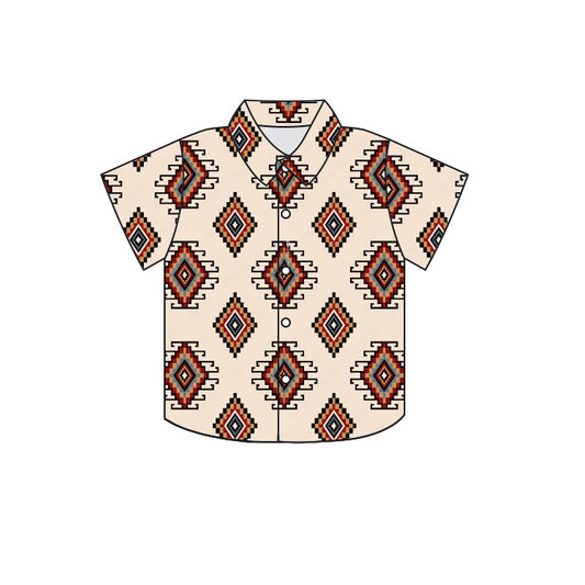 Baby Boys Western Aztec Khaki Buttons Short Sleeve Tee Shirts Tops preorder(moq 5)