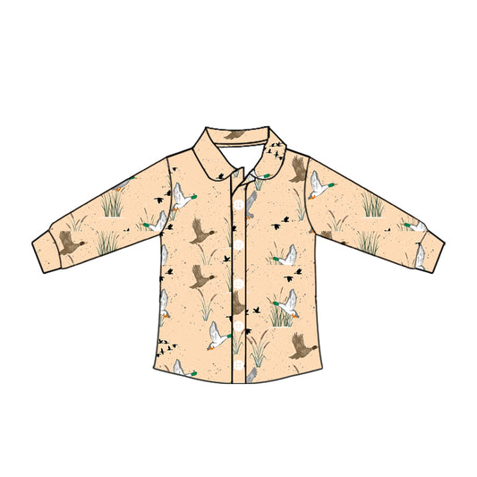 Preorder moq 10 Baby Boys Long Sleeves Ducks Plaid Button Shirts Top