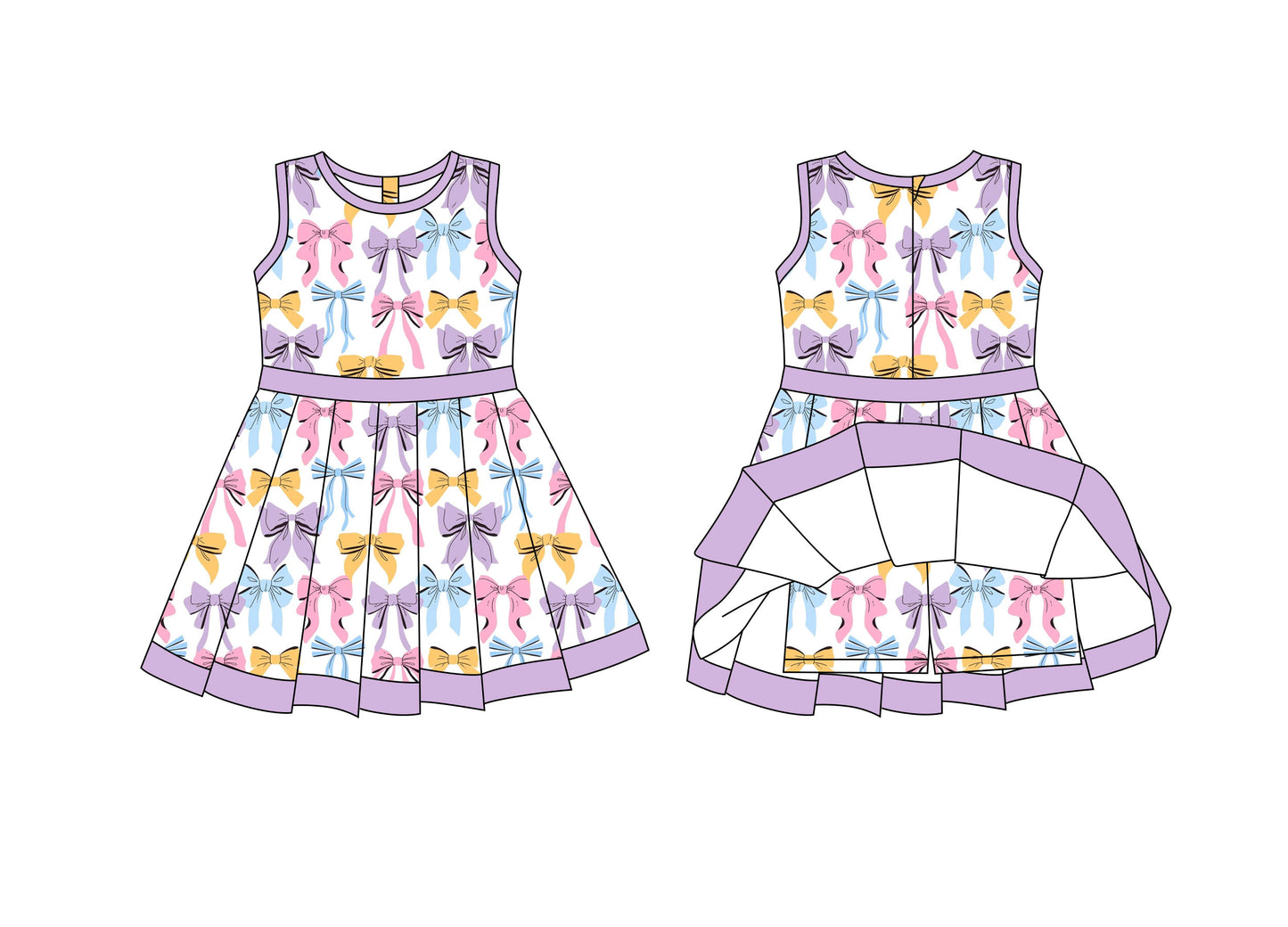 Preorder moq 8 Baby Girls Colorful Bows Back Zip Shorts Valentine Ruffle Knee Length Dresses