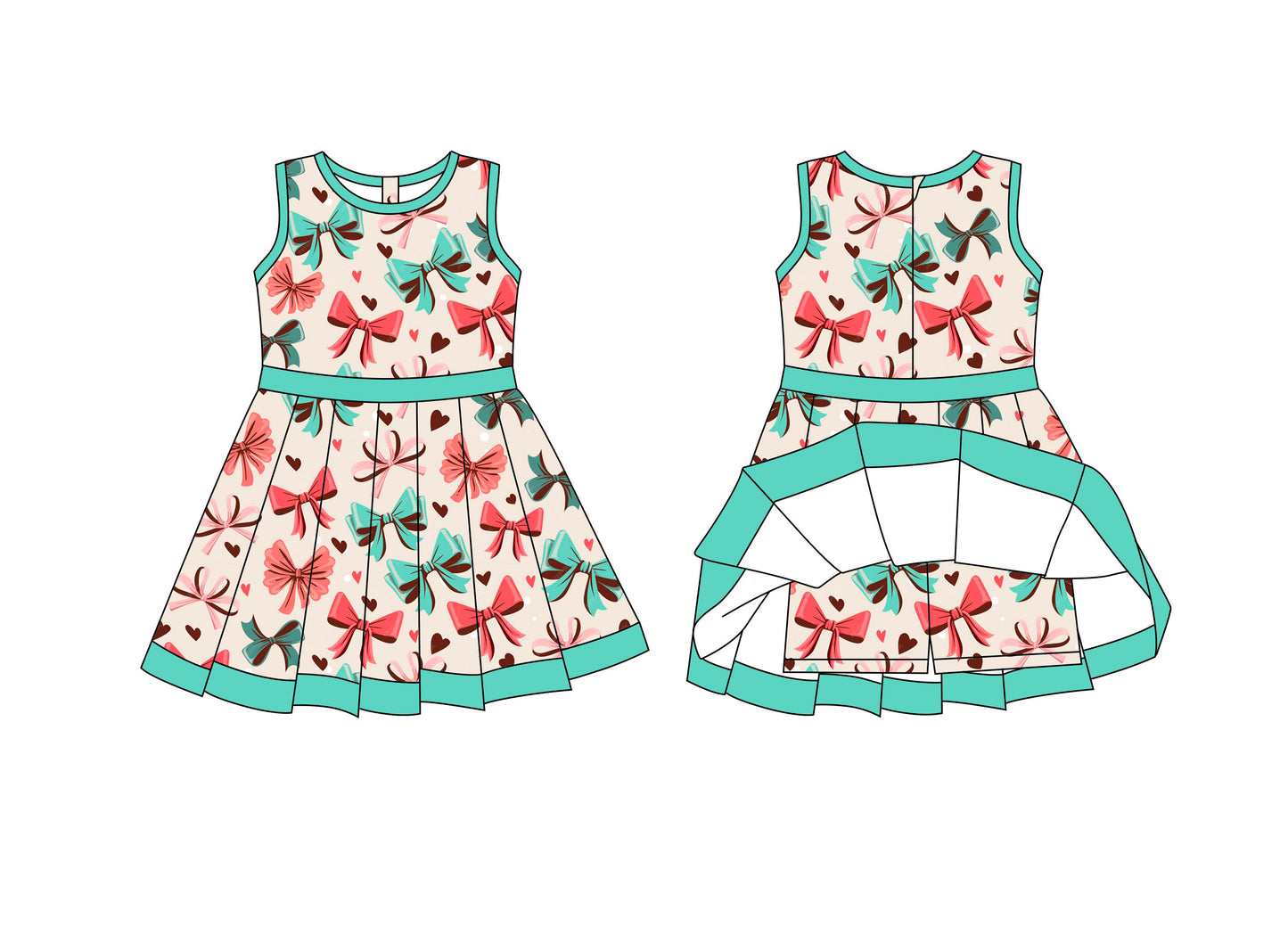 Preorder moq 8 Baby Girls Hearts Bows Back Zip Shorts Valentine Ruffle Knee Length Dresses