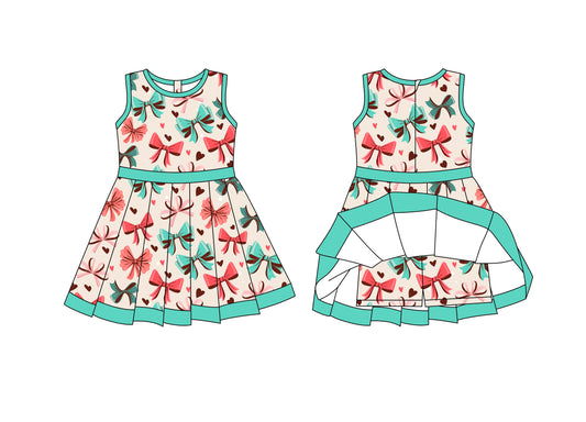 Preorder moq 8 Baby Girls Hearts Bows Back Zip Shorts Valentine Ruffle Knee Length Dresses