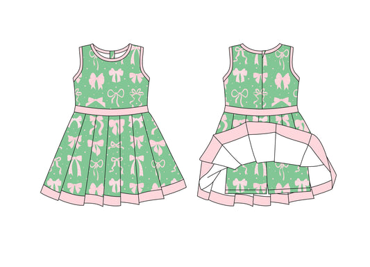 Preorder moq 8 Baby Girls Bows Plaid Polka Dots Back Zip Shorts Valentine Ruffle Knee Length Dress