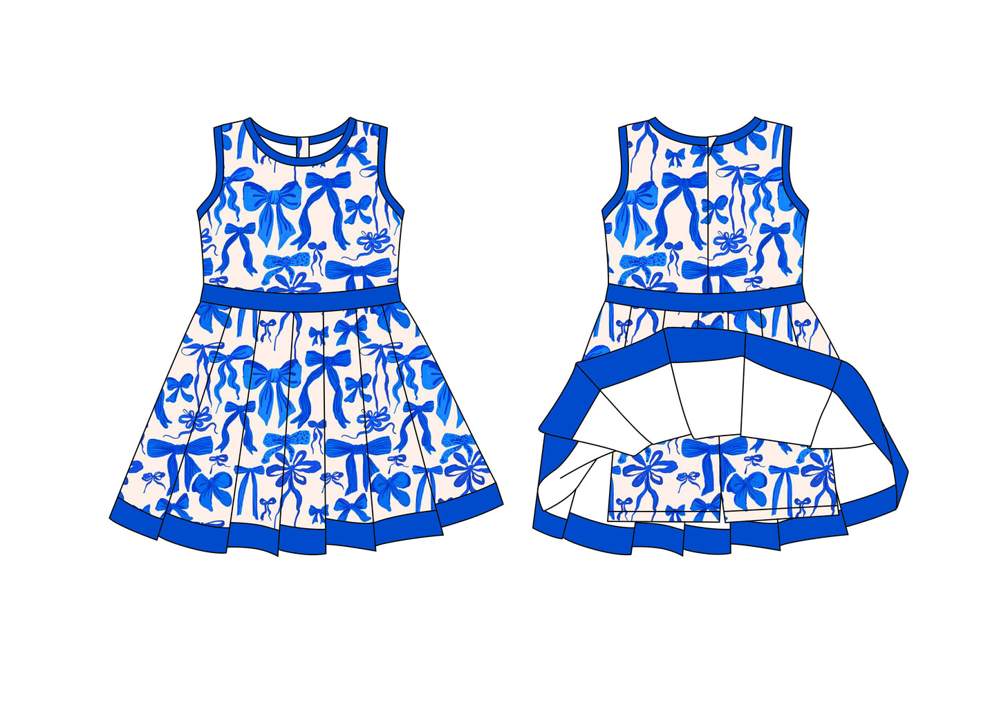 Preorder moq 8 Baby Girls Blue Bows Plaid Back Zip Shorts Valentine Ruffle Knee Length Dresses