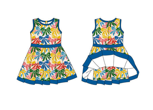 Preorder moq 8 Baby Girls Colorful Bows Back Zip Shorts Valentine Ruffle Knee Length Dresses